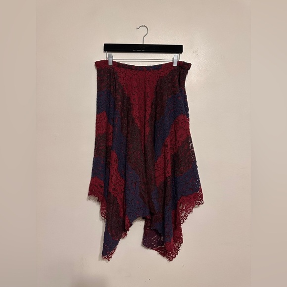 Anthro Sachin & Babi Lace Handkerchief Asymmetric Midi Skirt size 14 Red Blue - Picture 3 of 7